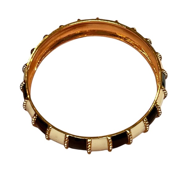 Kate Spade 12 Karat NY Harbor Lights Stripe Gold Black White Bangle Bracelet - Picture 2 of 6